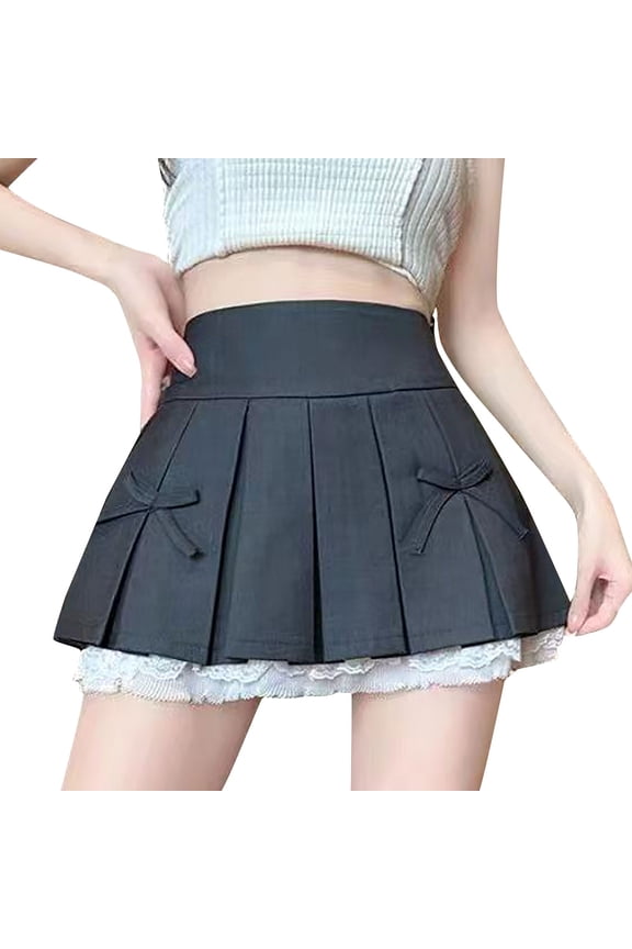 Women's Mini Skirts Built in Shorts Summer Casual Breathable Elastic High Waist School Uniform Skirt Fashion Sexy Solid Lace Pleated Athletic Tennis Skirts for Women