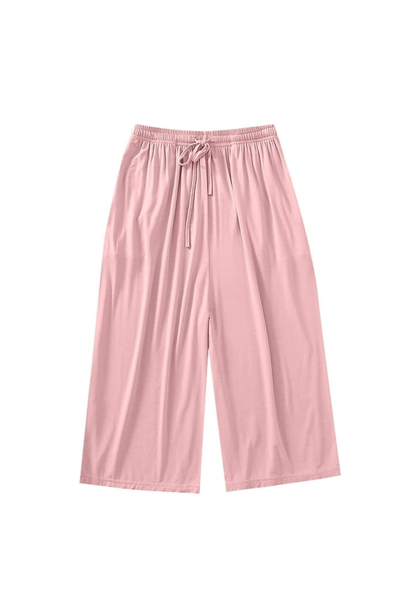 Women's Modal Pajama Capri Pants Soft Comfy Drawstring Elastic Waist Home Sleep Capris Summer Solid Loose Wide Leg Lounge Pj Bottoms