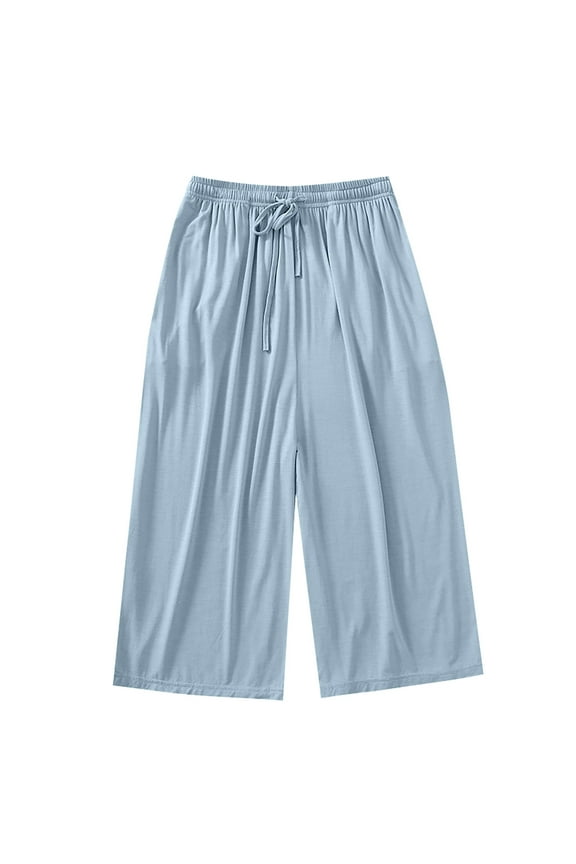 Women's Modal Pajama Capri Pants Soft Comfy Drawstring Elastic Waist Home Sleep Capris Summer Solid Loose Wide Leg Lounge Pj Bottoms
