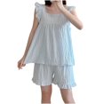 thumbnail image 1 of Ohufall Women's Modal Pajama Sets 2 Piece Cute Casual Ruffled Sleeve Square Neck Shirts and Ruffled Hem Shorts Loose Comfortable Lounge Sleepwear Nightwear for Women, 1 of 2