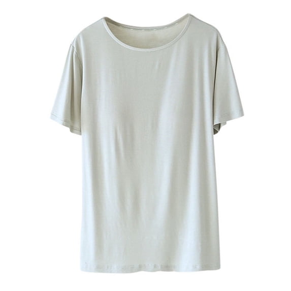 Ohufall Women's Modal Sleepwear T-Shirts with Chest Pad Solid Casual No Steel Ring Crew Neck Loungewear Summer Loose Comfy Short Sleeve Pajama Tops for Women