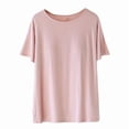 thumbnail image 1 of Ohufall Women's Modal Sleepwear T-Shirts with Chest Pad Solid Casual No Steel Ring Crew Neck Loungewear Summer Loose Comfy Short Sleeve Pajama Tops for Women, 1 of 4