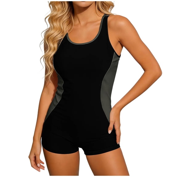 Ohufall Women's One-Piece Swimsuits Tummy Control Athletic Training Bathing Suit Backless Padded Flat Front Slim Swimwear
