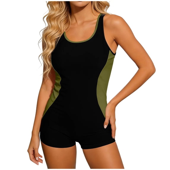 Ohufall Women's One-Piece Swimsuits Tummy Control Athletic Training Bathing Suit Backless Padded Flat Front Slim Swimwear