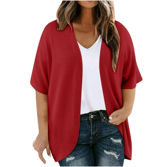 Ohufall Women's Oversize Cardigan Sweaters Fashion Casual Open Front Bolero Shrugs Summer Solid Color Loose Short Sleeve Blouse Cardigans