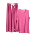 thumbnail image 1 of Ohufall Women's Oversize Pajama Sets 2 Piece Summer Solid Sleeveless Crew Neck Tank Tops with Drawstring Pants Light Loose Fit Lounge Sets for Women, 1 of 3