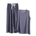 thumbnail image 1 of Ohufall Women's Oversize Pajama Sets 2 Piece Summer Solid Sleeveless Crew Neck Tank Tops with Drawstring Pants Light Loose Fit Lounge Sets for Women, 1 of 3