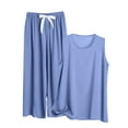 thumbnail image 1 of Ohufall Women's Oversize Pajama Sets 2 Piece Summer Solid Sleeveless Crew Neck Tank Tops with Drawstring Pants Light Loose Fit Lounge Sets for Women, 1 of 3