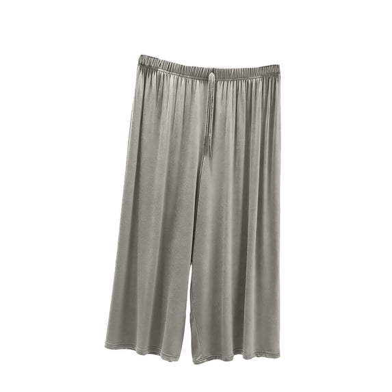 Ohufall Women's Pajama Pants, Solid Drawstring Elastic Waist Cropped Lounge Sleep Pants