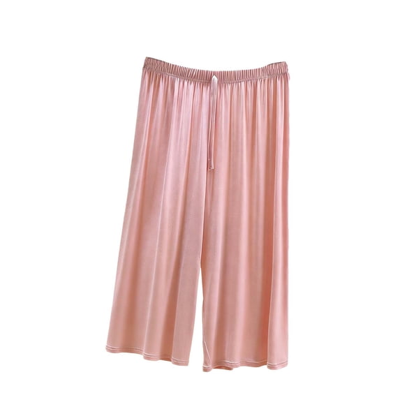 Ohufall Women's Pajama Pants, Solid Drawstring Elastic Waist Cropped Lounge Sleep Pants