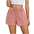 thumbnail image 1 of Ohufall Women's Pajama Shorts Cute Plaid Printed Elastic High Waist Drawstring Sleepwear Summer Loose Comfy Home Lounge Pj Bottoms for Women, 1 of 7