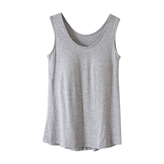 Ohufall Women's Pajama Tank Tops with Padded Sleeveless Top Round Neck Solid Color Comfort Pajama Top