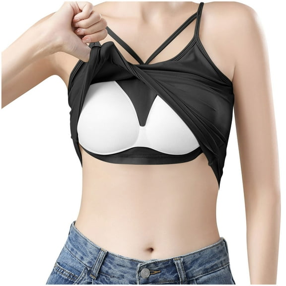 Ohufall Women's Pj Tank Tops with Built in Bra Plus Size Fashion Stretch Breathable Beauty Back Camisole Sleep Undershirt Summer Solid Comfy Sleeveless Pajamas Top