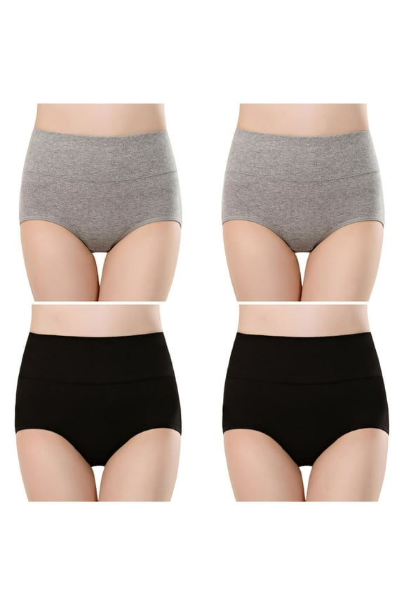 Women's Plus Size Seamless Brief Underwear Soft Breathable Cotton Brief Sexy Solid Color High Waist Full Coverage Panties, 4-Pack