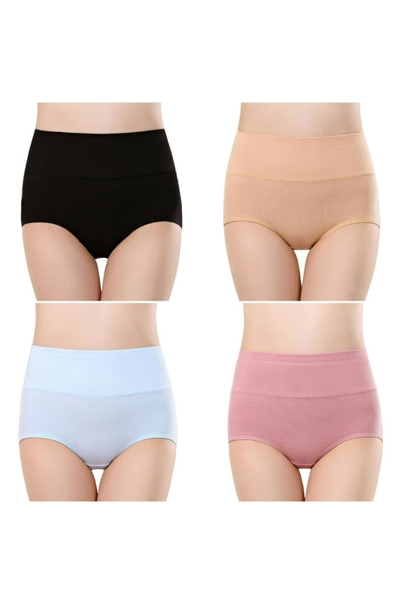 Women's Plus Size Seamless Brief Underwear Soft Breathable Cotton Brief Sexy Solid Color High Waist Full Coverage Panties, 4-Pack