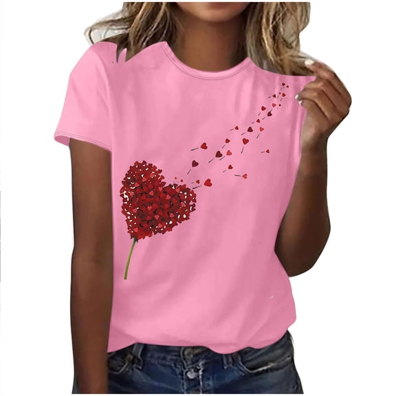 Ohufall Women's Plus Size Tops Fashion Women Valentine's Day Print Short Sleeve T-shirt Novelty Graphic Tops