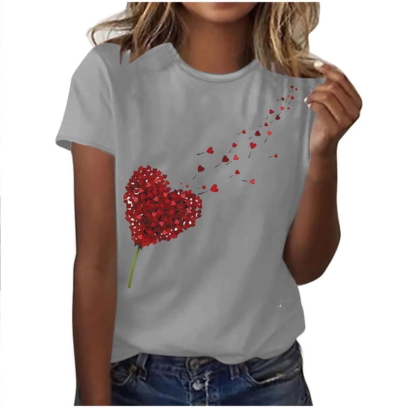 Ohufall Women's Plus Size Tops Fashion Women Valentine's Day Print Short Sleeve T-shirt Novelty Graphic Tops
