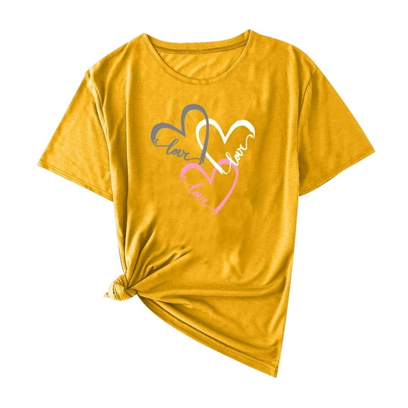 Ohufall Women's Plus Size Tops Fashion Women Valentine's Day Print Short Sleeve T-shirt Novelty Graphic Tops