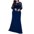 thumbnail image 1 of Ohufall Women's Prom Dresses Fashion Round Neck Mesh Long Sleeve Floor Length Ball Gown Dresses Elegant Sequins Formal Evening Party Gown for Women, 1 of 4
