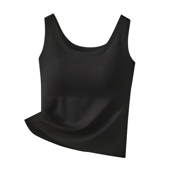 Ohufall Women's Ribbed Pajama Tank Tops with Chest Pads Plus Size Fashion Solid Casual Sleeveless Crew Neck Wide Strap Pj Shirt Soft Comfy Breathable Home Sleepshirt
