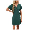 thumbnail image 1 of Ohufall Women's Short Sleeve Nightgowns V Neck Nightshirt Soft Nightdress Sleepwear, 1 of 2