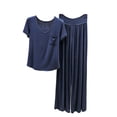 thumbnail image 1 of Ohufall Women's Pajama Set Crew Neck Short Sleeve Pocket Loose Top ＋ Drawstring Soft Long Pants Pajama Sets, 1 of 4