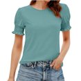 thumbnail image 1 of Ohufall Women's T-shirts Casual Short Sleeve Crew Neck Tops Ruffled Trim Puff Sleeve Solid Cute Tees Shirts, 1 of 4