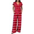 thumbnail image 1 of Ohufall Women's Two Pieces Sets V Neck Short Sleeve Loose Tops + Wide Leg Pocket Lounge Pants Striped Sets, 1 of 5