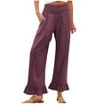 thumbnail image 1 of Ohufall Women's Wide Leg Pants Fashion Casual Pocket Ruffle Hem Flared Trousers Solid Loose Elastic High Waist Long Pants for Women, 1 of 6