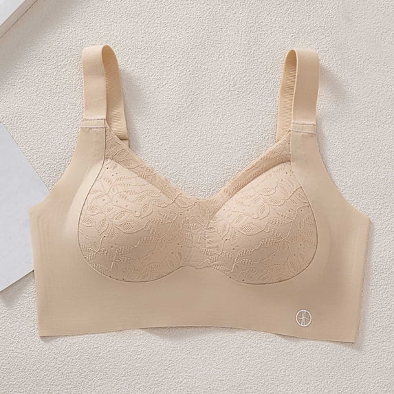 Ohufall Women's Wide Strap Bra Solid Color Seamless Wireless Bras Push Up Breathable Daily Bralette