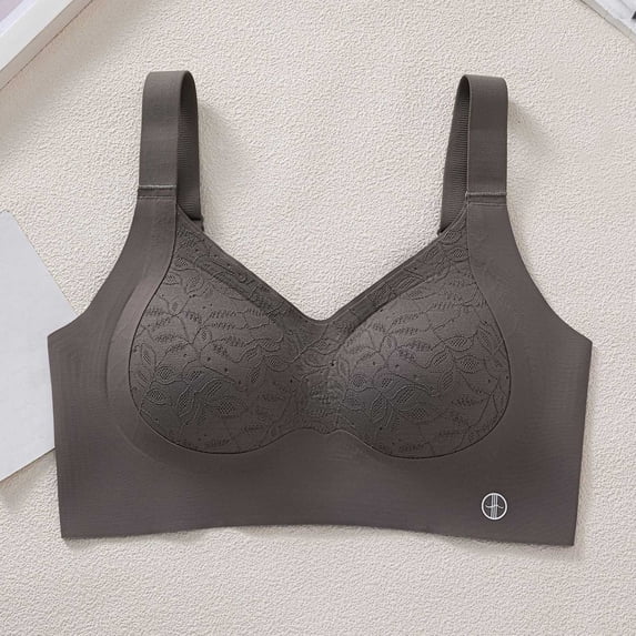 Ohufall Women's Wide Strap Bra Solid Color Seamless Wireless Bras Push Up Breathable Daily Bralette