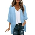 thumbnail image 1 of Ohufall Womens 3/4 Sleeve Chiffon Cardigan Tops Summer Light Breathable Open Front Cover Up Fashion Solid Casual Bolero Sheer Shrugs for Women, 1 of 6