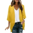 thumbnail image 1 of Ohufall Womens 3/4 Sleeve Chiffon Cardigan Tops Summer Light Breathable Open Front Cover Up Fashion Solid Casual Bolero Sheer Shrugs for Women, 1 of 6