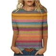 thumbnail image 1 of Ohufall Womens 3/4 Sleeve Shirts Plus Size Fashion Casual Stripe Printed Crew Neck Tops Summer Loose Comfortable Blouses for Women, 1 of 4