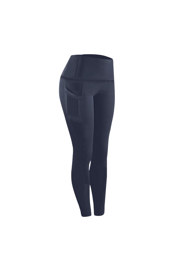 Womens Athletic Yoga Pants Stretch Slim Fit High Waisted Tummy Control Biker Pant Solid Casual Gym Workout Ankle Leggings with Side Pockets