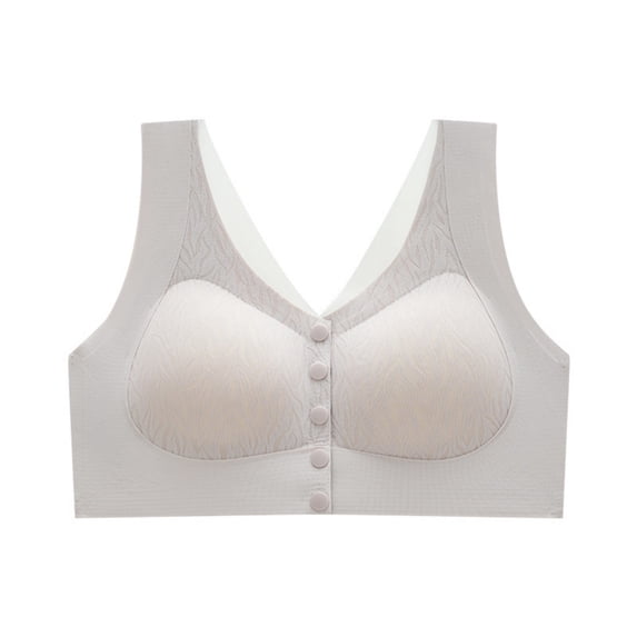 Ohufall Womens Bra Plus Size Front Buckle Gathered Bra Fixed Cup Seamless Back Comfort Everyday Bras