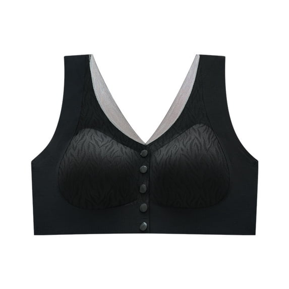 Ohufall Womens Bra Plus Size Front Buckle Gathered Bra Fixed Cup Seamless Back Comfort Everyday Bras