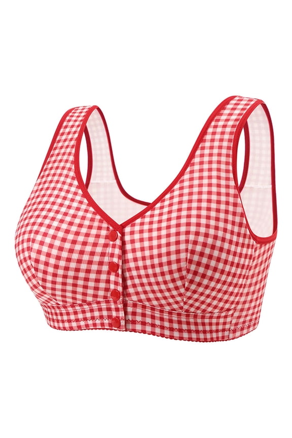 Womens Bras Front Button Closure No Steel Rims Bra Plaid Comfortable Push-Up Everyday Bras