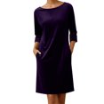 thumbnail image 1 of Ohufall Womens Casual Dresses with Pockets 3/4 Sleeve Knee Length Dresses Solid Loose Cozy Dresses, 1 of 5
