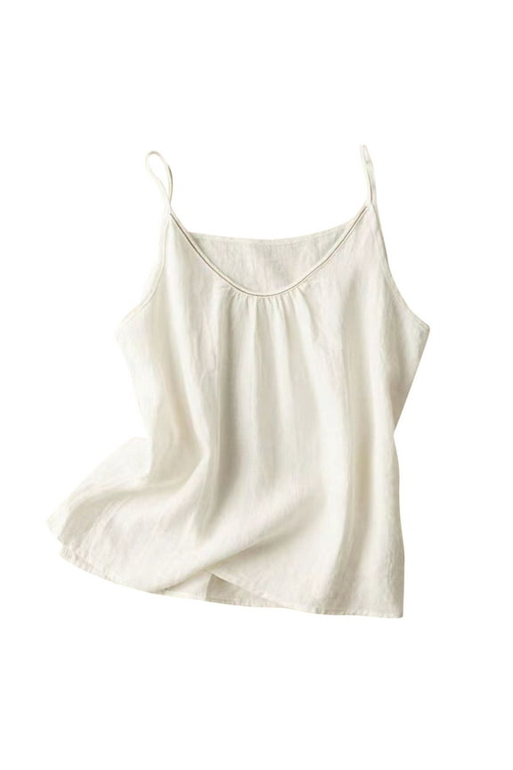 Womens Cotton Linen Sleep Tank Tops Plus Size Solid Casual Cami Pajama Top Summer Soft Comfy Sleeveless Home Loungewear Undershirt