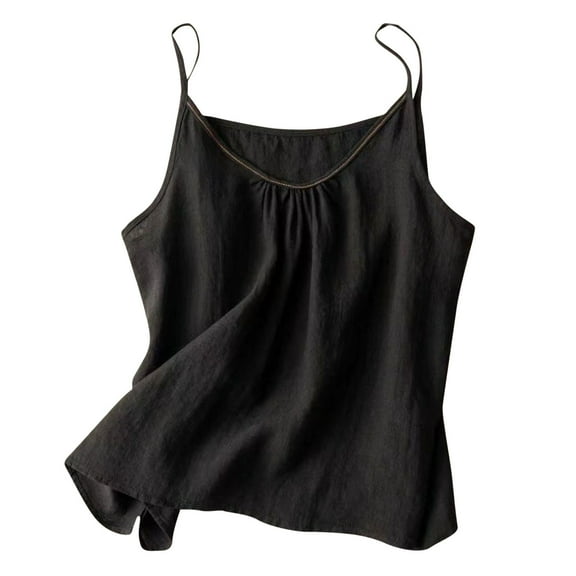 Ohufall Womens Cotton Linen Sleep Tank Tops Plus Size Solid Casual Cami Pajama Top Summer Soft Comfy Sleeveless Home Loungewear Undershirt