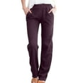 thumbnail image 1 of Ohufall Womens Elastic Waist Casual Pants Solid Color Trousers Plus Size Straight Leg Slacks with Pockets, 1 of 7