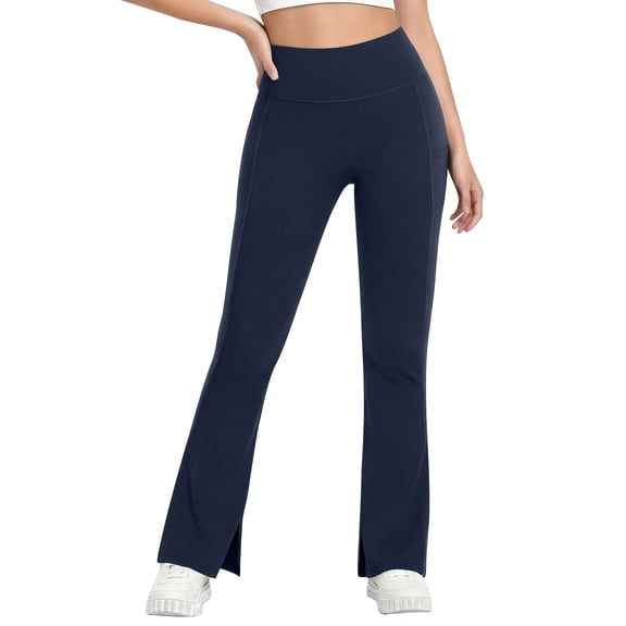 Ohufall Womens Flared Leggings Slit Hem High Waist Bootcut Yoga Pants Buttery Soft Workout Bootleg Pants