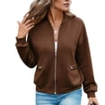 thumbnail image 1 of Ohufall Womens Full Zip Bomber Jacket, Rib Collar Zipper Pocket Long Sleeve Loose Casual Outer Top, 1 of 4