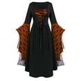 thumbnail image 1 of Ohufall Womens Halloween Long Dresses Fashion Vintage Flare Sleeve Skull Printed Gothic Witch Medieval Dress Elegant Long Sleeve Square Neck Lace-Up Retro Renaissance Dresses for Women, 1 of 6