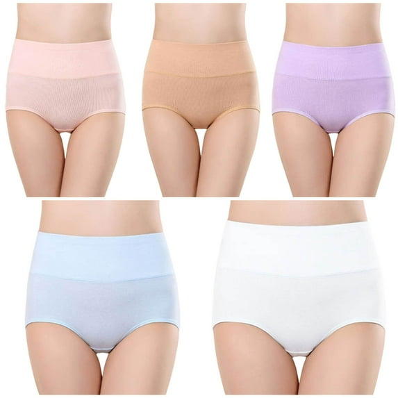 Ohufall Womens High Waisted Cotton Underwear Full Coverage Ladies Panties 5PC Plus Size Comfy Stretch Briefs