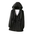 thumbnail image 1 of Ohufall Womens Jacket Windproof Hooded Long Sleeve Zip Front Jacket Adjustable Waist Multi Cargo Pocket Fashion Coat, 1 of 4