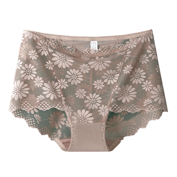 Ohufall Womens Lace Panties High Waist Printed Briefs Belly-in and Hip-lifting Plus Size Breathable Underpants