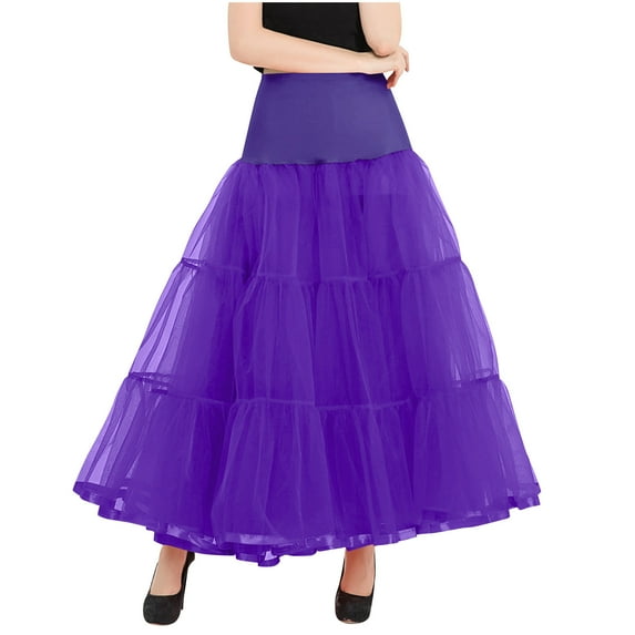 Ohufall Womens Layered Mesh Princess Skirts Fashion Solid Elegant Tiered Tulle Tutu Skirt Flowy Casual Elastic High Waist A-line Party Midi Skirts for Women