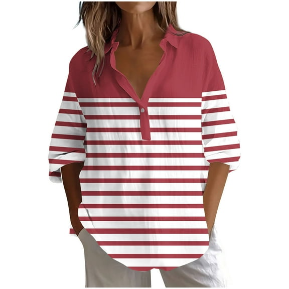 Ohufall Womens Long Sleeve Dress Shirts Fashionable Casual Printed Button Lapel T-Shirt Lightweight Loose Business Blouses for Women